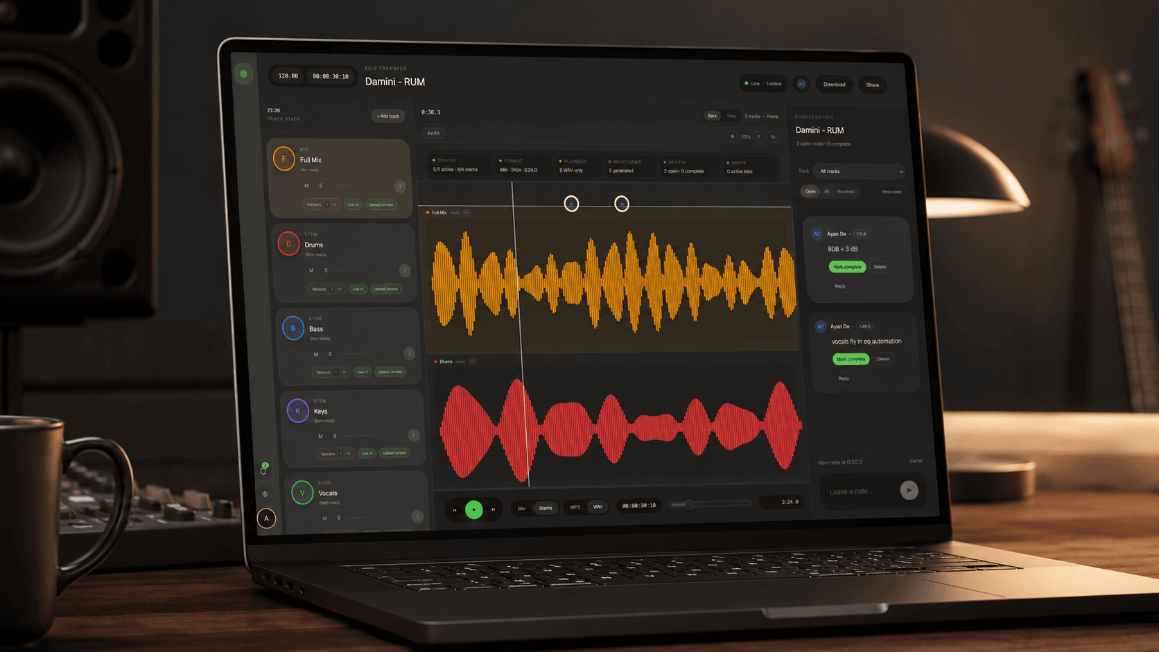 Silo Transfer multitrack waveform review